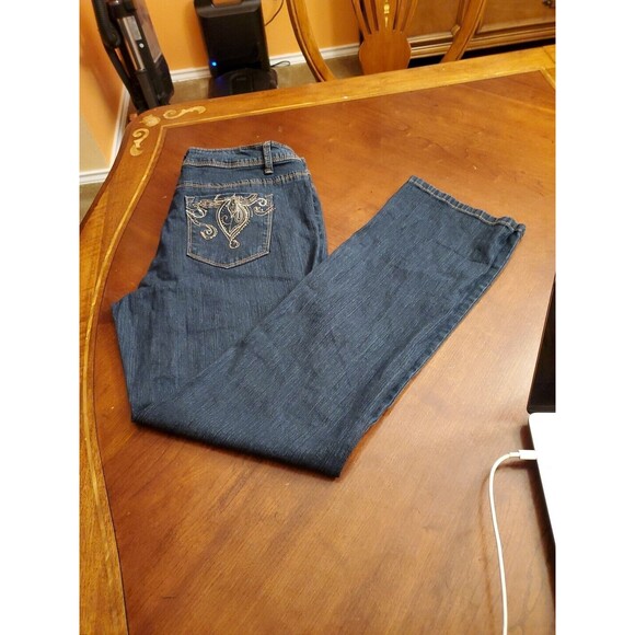 Fantasy Blue Jeans Dark Wash Trousers Career Size 10 Average Boot Cut Cotton Bld - Picture 3 of 9